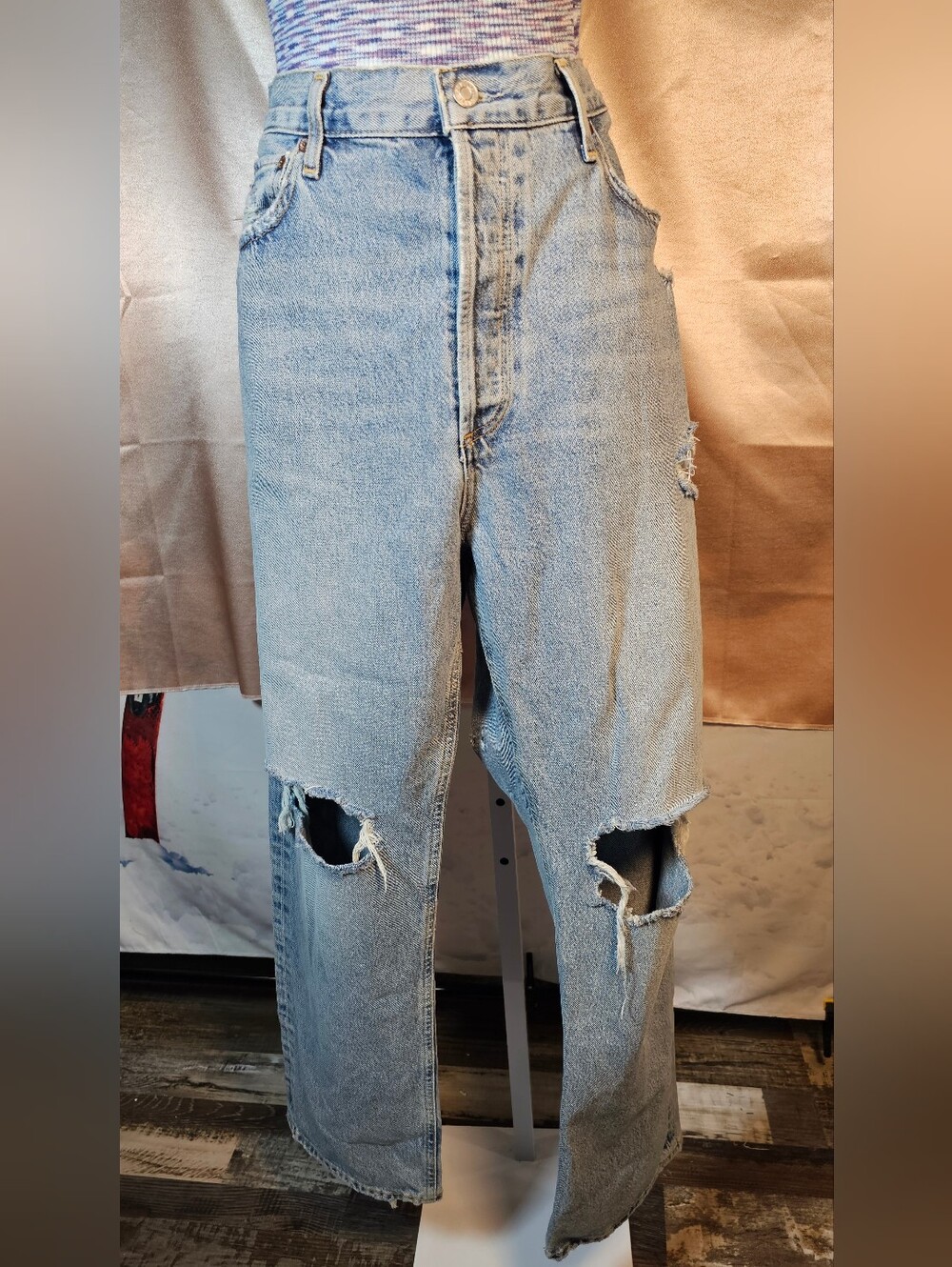 AGOLDE 90’s Jean Mid Rise Loose Straight Size 31 Threadbare Distressed